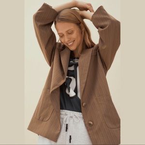 Striped Wool Look Oversized Blazer